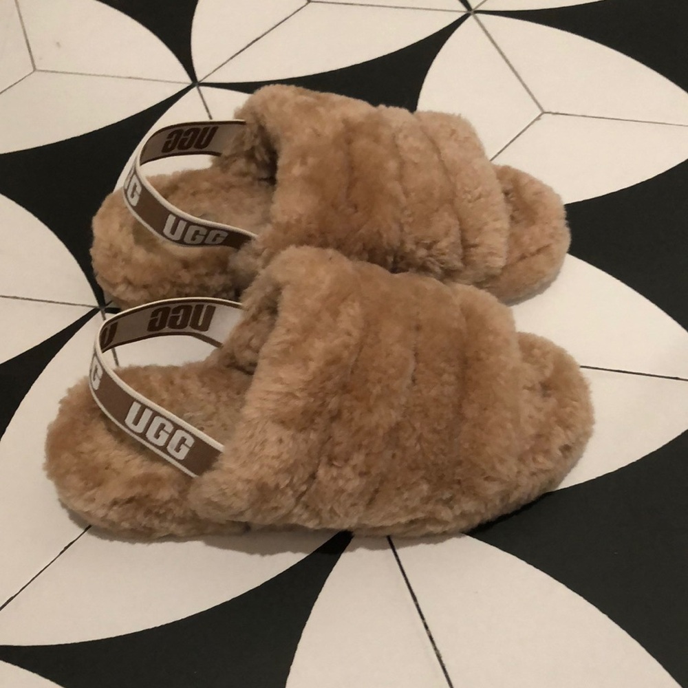 UGG Fluffy Tan Slippers